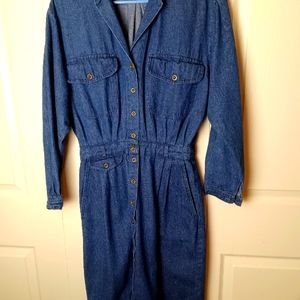 Vintage Eileen West Denim Dress 10 M Long Sleeve Pockets 80s 90s Heavy